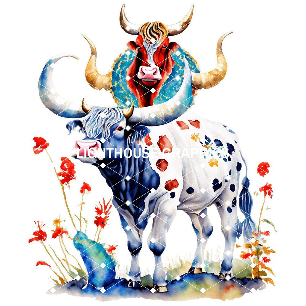 Chinese New Year - Two Cows In Outdoor Scene