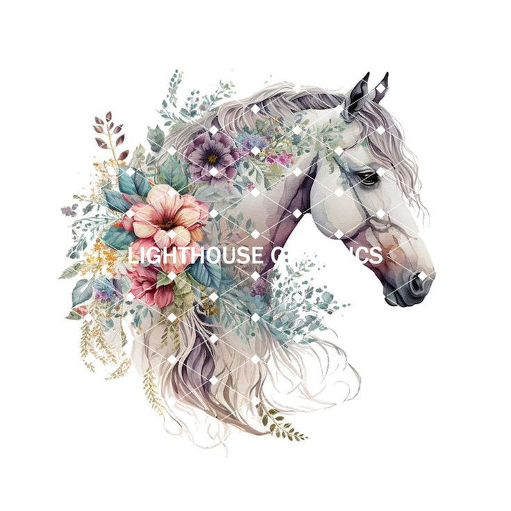 Horse with Colorful Flowers